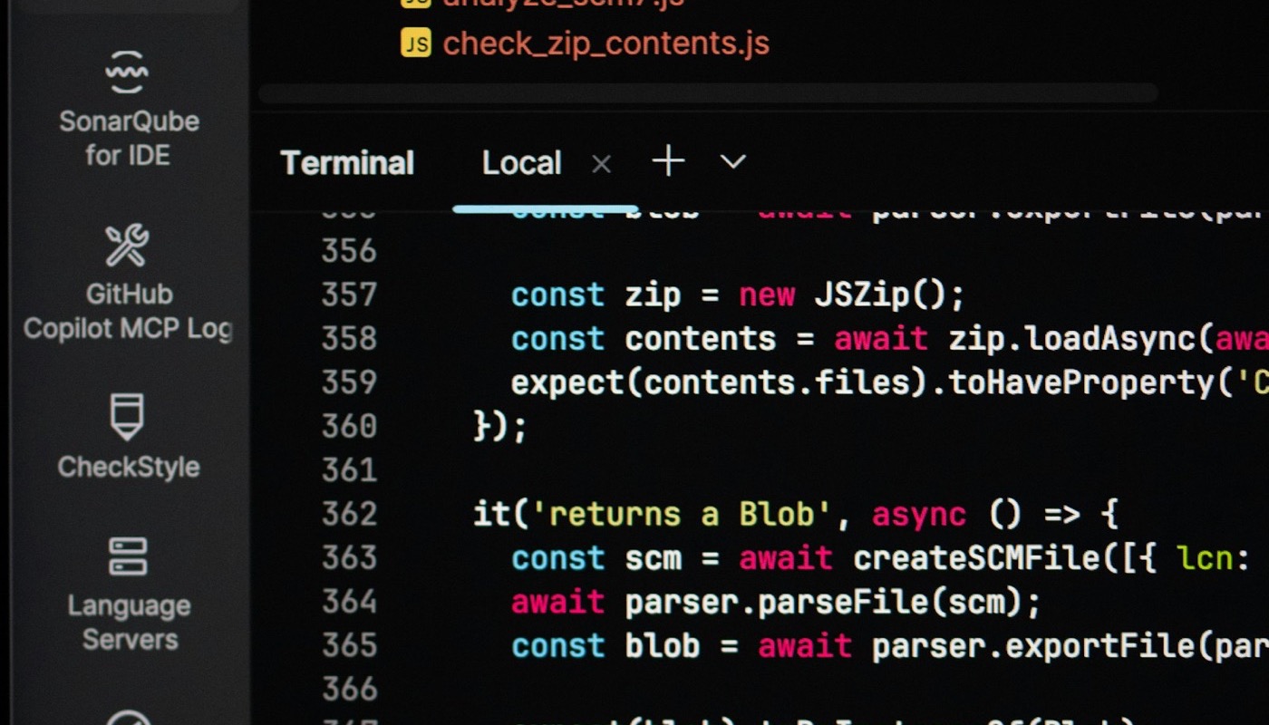 Lines of code and data on a dark computer screen