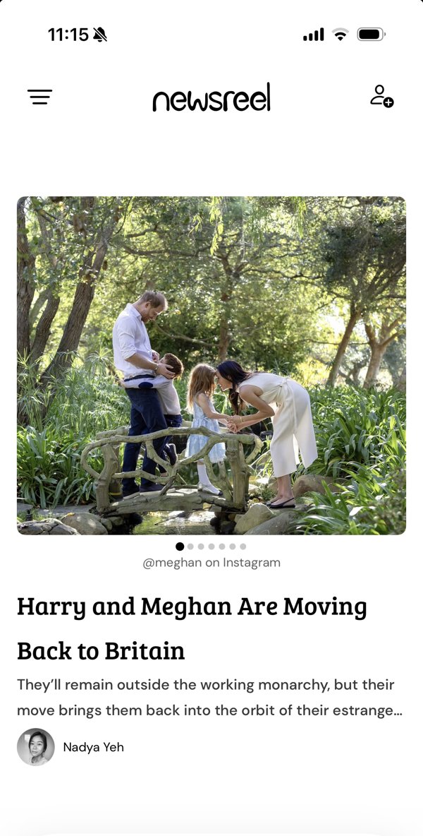 The Newsreel feed on an iPhone, with a story by Nadya Yeh