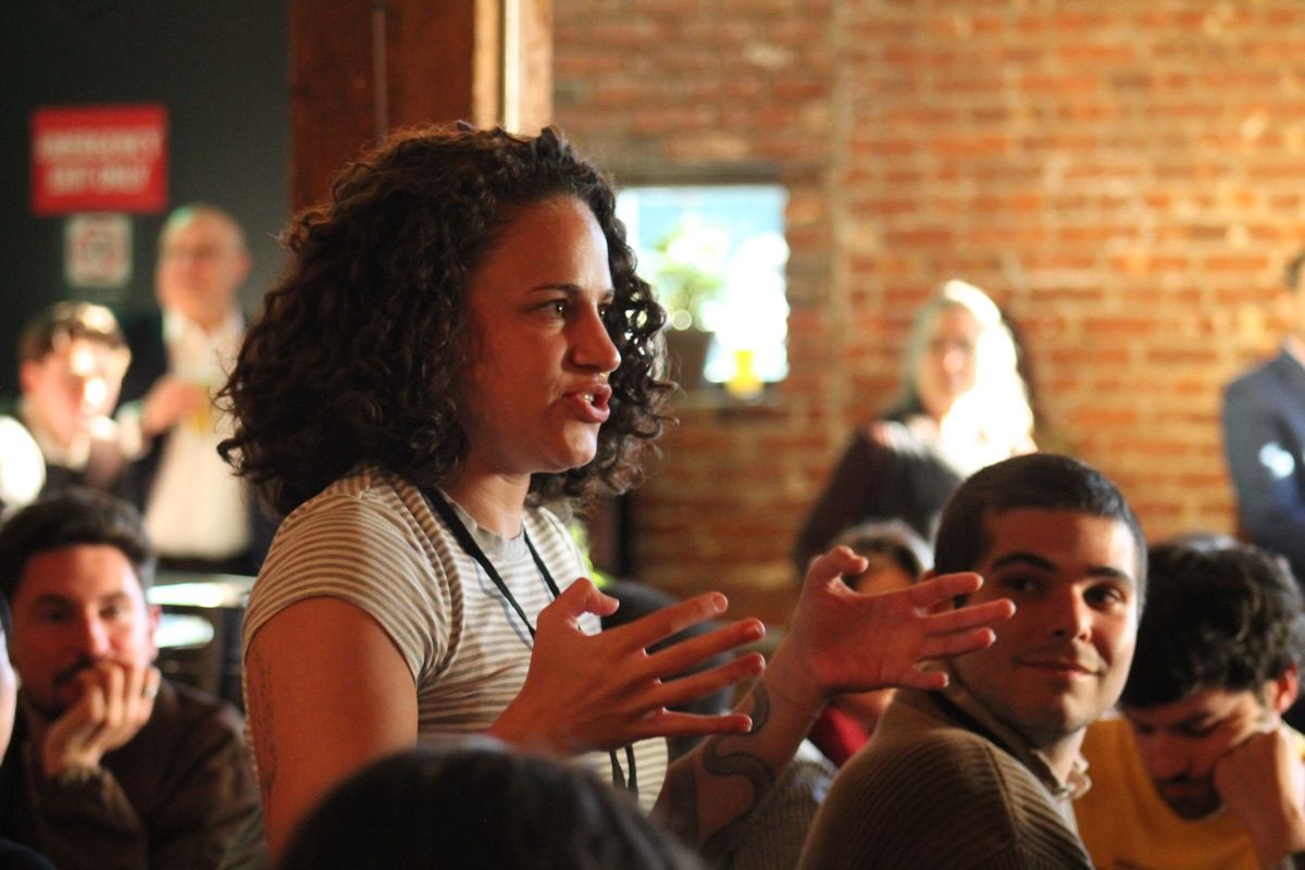 A full room at a Newsreel event in Brooklyn